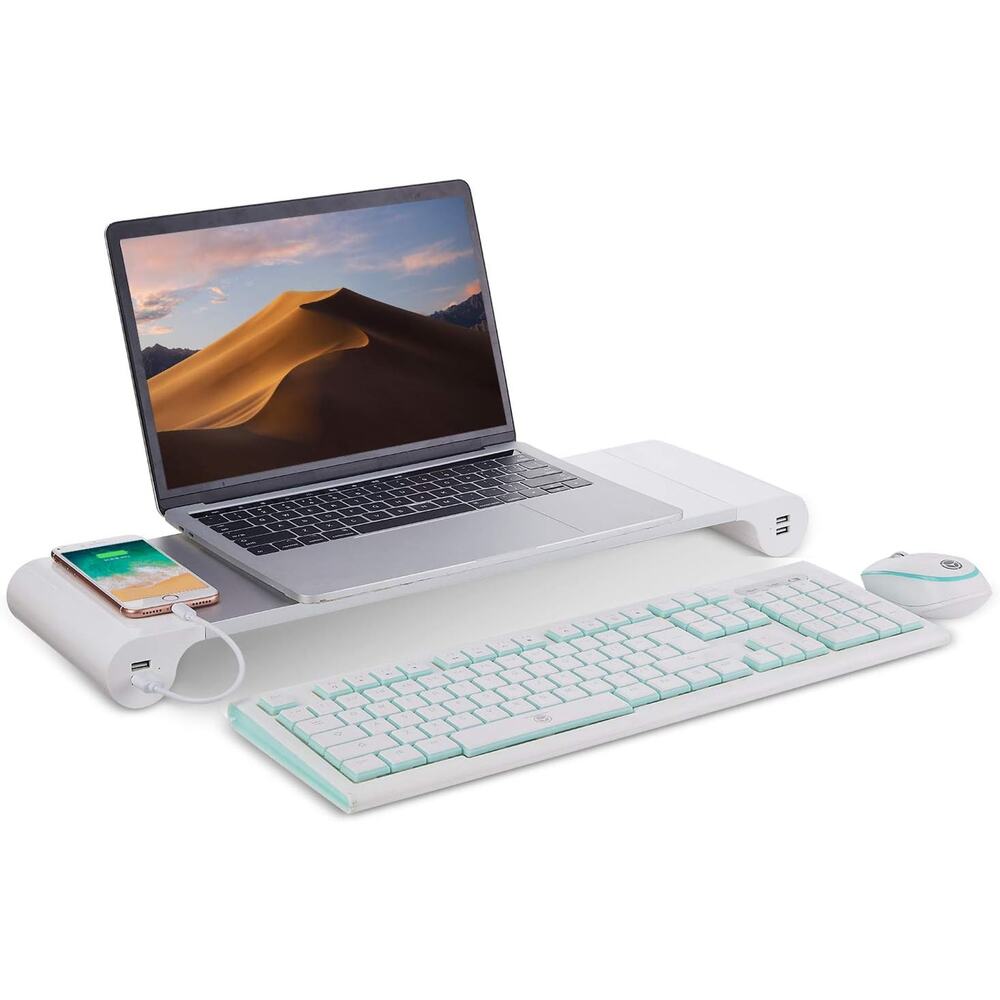 PG Silver Monitor Stand Riser with 4-Port USB Charging ports, keyboard computer - Picture 4 of 7